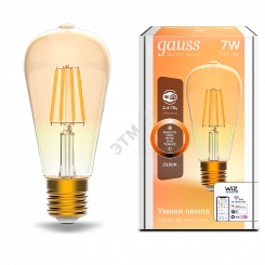 Лампа светодиодная умная LED 7 Вт 740 Лм 2500К E27 ST64 диммируемая управление по Wi-Fi Smart Home Filament Gauss Лампа светодиодная умная LED 7 Вт 740 Лм 2500К E27 ST64 диммируемая управление по Wi-Fi Smart Home Filament Gauss