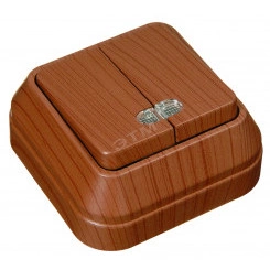 Выключатель двухклавишный наружный с подсветкой орех Выключатель двухклавишный наружный с подсветкой орех