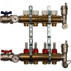Коллекторная группа латунная 1' на 4 выходов со встроенными расходомерами