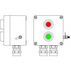 Пост управления взрывозащищенный из GRP. 1Ex d e IIC T6 Gb X/Ex tb IIIB T80C Db X/IP66 Кнопка зеленая, 1NC/1NO-1шт. Кнопка красная,1NC/1NO-1шт. С: ввод D5,5-13мм под бронированный кабель, Ni-2шт.