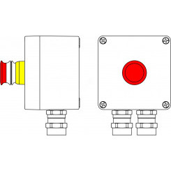 Пост управления взрывозащищенный из алюминия. 1Ex d e IIC T6 Gb X/Ex tb IIIB T80C Db X/IP66. Аварийная кнопка красная, 1NC/1NO-1шт. C: ввод D5,5-13мм под бронированный кабель, Ni-2шт.
