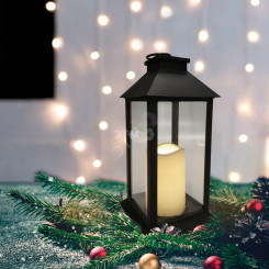 Декоративный домашний фонарь со свечой 14x14x29 см, черный корпус, теплый белый цвет свечения NEON-NIGHT