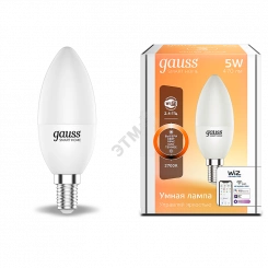 Лампа светодиодная умная LED 5 Вт 470 Лм 2700К Е14 свеча диммируемая управление по Wi-Fi Smart Home Gauss Лампа светодиодная умная LED 5 Вт 470 Лм 2700К Е14 свеча диммируемая управление по Wi-Fi Smart Home Gauss