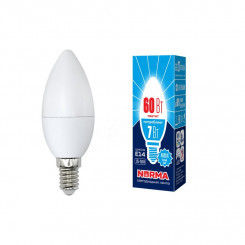 Лампа светодиодная LED-C37-7W/NW/E14/FR/NR Форма свеча, матовая. Серия Norma. Белый свет (4000K). Картон. ТМ Volpe