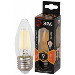 Лампа светодиодная F-LED B35-9w-827-E27  (филамент, свеча, 9Вт, тепл, E27) (10/100/5000) ЭРА