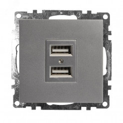 Розетка 2-местная USB (механизм), 250В, 2,4А, серия Катрин, серебро