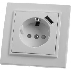 Розетка 1-местная с/з и с USB, серия Эрна, белый, Stekker Розетка 1-местная с/з и с USB, серия Эрна, белый, Stekker