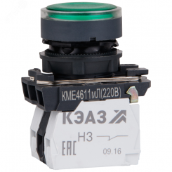 Кнопка КМЕ4122мЛ-24В-зеленый-2но+2нз-цилиндр-индикатор-IP40-КЭАЗ
