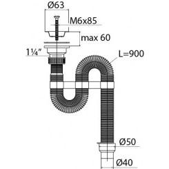 Cифон VIR гофрированный с нержавеющей  чашкой D63 мм 1'1/4- D40/50