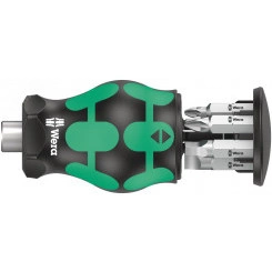 Ручка-битодержатель короткая с битами Kraftform Kompakt Stubby Magazin 5, 6 предметов, SL 1.0x5.5/1.2х6.5 PH 1/2 Roberston 1/2