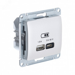 GLOSSA USB РОЗЕТКА A + тип-C 45W высокоскор.заряд. QC, PD, механизм, ПЕРЛАМУТР