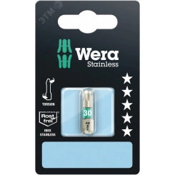 Бита 3867/1 TS TORX SB нержавеющая сталь хвостовик шестигранный 1/4 C 6.3 TX 30 x 25 мм с держателем-еврослот для подвеса Бита 3867/1 TS TORX SB нержавеющая сталь хвостовик шестигранный 1/4 C 6.3 TX 30 x 25 мм с держателем-еврослот для подвеса