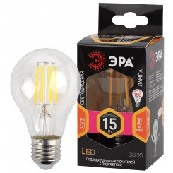 Лампа светодиодная F-LED A60-15W-827-E27  (филамент, груша, 15Вт, тепл, Е27) (10/100/1500) ЭРА