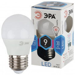 LED P45-9W-840-E27 ЭРА (диод, шар, 9Вт, нейтр, E27) (10/100/3600)