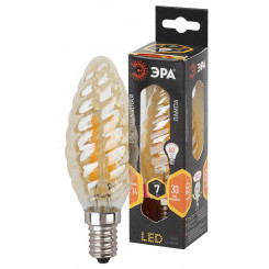 Лампа светодиодная филаментная F-LED BTW-7W-827-E14 gold (филамент, свеча витая золот., 7Вт, тепл, E14 (10/100/2800) ЭРА