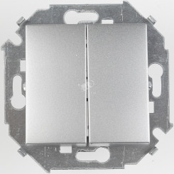 Выключатель двухклавишнный проходной (переключатель), 16А, 250В, винтовой зажим, алюминий