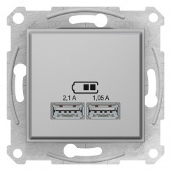 Механизм USB SEDNA зарядного устройства 2.1А (2x1.05А) алюминий