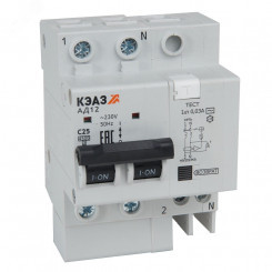 Выключатель автоматический дифференциального тока АВДТ с защитой от сверхтоков 2П 25А 10мА АC АД12-21C25-АC-УХЛ4