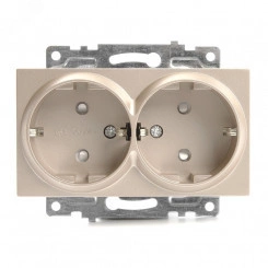 Розетка 2-местная с/з, серия Катрин, шампань, Stekker