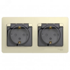 Розетка GLOSSA двойная с заземлением со шторками в сборе IP44 бежевый Розетка GLOSSA двойная с заземлением со шторками в сборе IP44 бежевый