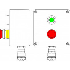 Коробка клеммная взрывозащищенная из GRP. 1Ex d e IIC T5 Gb X IP66. Ex tb IIIB T95C Db X. Аварийная кнопка красная, 1NC/1NO-1шт. Кнопка зеленая, 1NC/1NO-1шт. B: ввод D8-13мм под небронированный кабель в металлорукаве Dt 20мм. Ni-1шт.