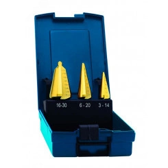 Набор сверл конусных, HSS TiN, 3 пр., d 3-14, 6-20, 16-30 мм, прямая канавка