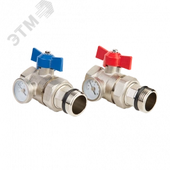 Кран шаровой с термометром 1' со сгоном для коллектора бабочка (2 шт) Кран шаровой с термометром 1' со сгоном для коллектора бабочка (2 шт)