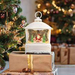 Фонарь декоративный с эффектом снегопада и подсветкой Рождественский лес, белый
