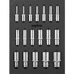 Набор головок торцевых глубоких 1/2'' DR в EVA ложементе 280х375 мм, 18 предметов