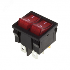 Выключатель клавишный 250V 6А (6с) ON-OFF красный с подсветкой ДВОЙНОЙ  Mini  REXANT