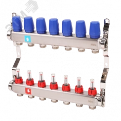 Коллекторная группа с расходомерами 1' х 7 выходов 3/4' НР евроконус