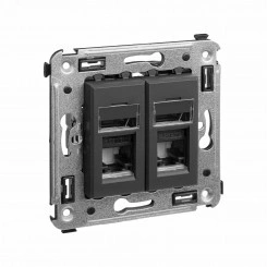 Компьютерная розетка RJ-45 в стену, кат.6А двойная, ''Avanti'', ''Черный матовый''
