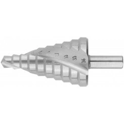 Сверло ступенчатое HSS по металлу, спиральный профиль, 10 ступеней, 9-36 мм Сверло ступенчатое HSS по металлу, спиральный профиль, 10 ступеней, 9-36 мм