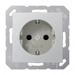 Штепсельная розетка SCHUKO одинарная, с заземлением, без шторок, 16A, 250В (механизм + накладка, без рамки). Серия A500 Материал- дуропласт Цвет- алюминий Штепсельная розетка SCHUKO одинарная, с заземлением, без шторок, 16A, 250В (механизм + накладка, без рамки). Серия A500 Материал- дуропласт Цвет- алюминий