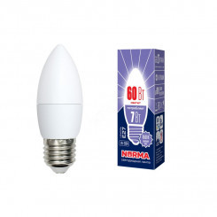 Лампа светодиодная LED-C37-7W/DW/E27/FR/NR Форма свеча, матовая. Серия Norma. Дневной белый свет (6500K). Картон. ТМ Volpe