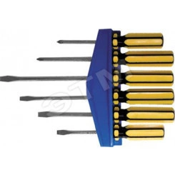 Отвертки CrV сталь, магнитный наконечник, желтые пластиковые ручки, на держателе, набор 6 шт