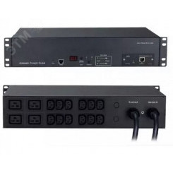 Блок розеток управляемый ATS 19, с SNMP-интерфейсом для IP-контроллера, горизонтальный, 2U, 12 розеток IEC320 C13, 4 розетки IEC320 C19, 220V, 32А, кабель питания 3х6.0 кв.мм, 3 м