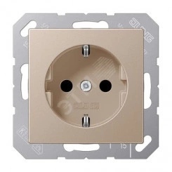 Штепсельная розетка SCHUKO одинарная, с заземлением, без шторок, 16A, 250В (механизм + накладка, без рамки). Серия A500 Материал- дуропласт Цвет- шампань Штепсельная розетка SCHUKO одинарная, с заземлением, без шторок, 16A, 250В (механизм + накладка, без рамки). Серия A500 Материал- дуропласт Цвет- шампань