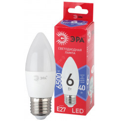 Лампа светодиодная LED B35-6W-865-E27 R  (диод, свеча, 6Вт, хол, E27) (10/100/3500) ЭРА