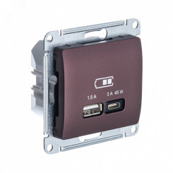 GLOSSA USB РОЗЕТКА A + тип-C 45W высокоскор.заряд. QC,PD, механизм, БАКЛАЖАНОВЫЙ