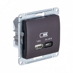 GLOSSA USB РОЗЕТКА A + тип-C 45W высокоскор.заряд. QC, PD, механизм, ШОКОЛАД