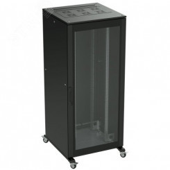 Шкаф напольный 24U 600х1200 двери стекло/сплошная укомплектован вводом и заглушками RAL9005