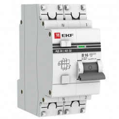 Выключатель автоматический дифференциального тока 2п B 16А 30мА тип AC 4.5кА АД-32 2мод. защита 270В электрон. PROxima EKF DA32-16-B-30-pro