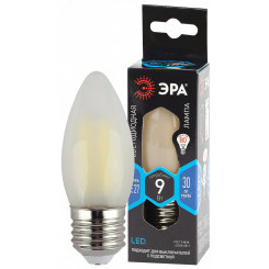 Лампа светодиодная F-LED B35-9w-840-E27 frost  (филамент, свеча мат, 9Вт, нейтр, E27) (10/100/5000) ЭРА