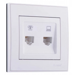 Розетка RAIN компьютерная + телефон белая Розетка RAIN компьютерная + телефон белая
