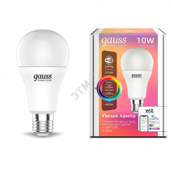 Лампа светодиодная умная LED 10 Вт 1055 Лм 2700-6500К E27 A60 RGBW +изм.цвет.темп.+диммирование управление по Wi-Fi Smart Home Gauss