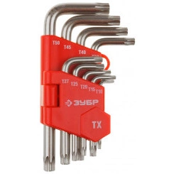 Набор ключей ''Мастер'' имбусовые короткие, Cr-V, сатинированное покрытие, пластиковый держатель, TORX Т10-Т50, 9 пред Набор ключей ''Мастер'' имбусовые короткие, Cr-V, сатинированное покрытие, пластиковый держатель, TORX Т10-Т50, 9 пред