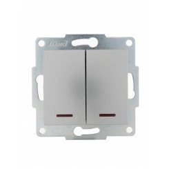 KARINA Выключатель двойной с подсветкой матовое серебро (10шт/120шт) KARINA Выключатель двойной с подсветкой матовое серебро (10шт/120шт)