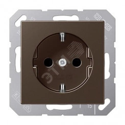 Штепсельная розетка SCHUKO одинарная, с заземлением, без шторок, 16A, 250В  (механизм + накладка, без рамки). Серия A500  Материал- дуропласт  Цвет- мокко