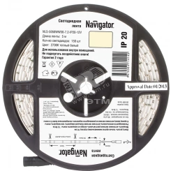 Лента светодиодная LEDх30/м 5м 7.2w/m 12в теплый белый